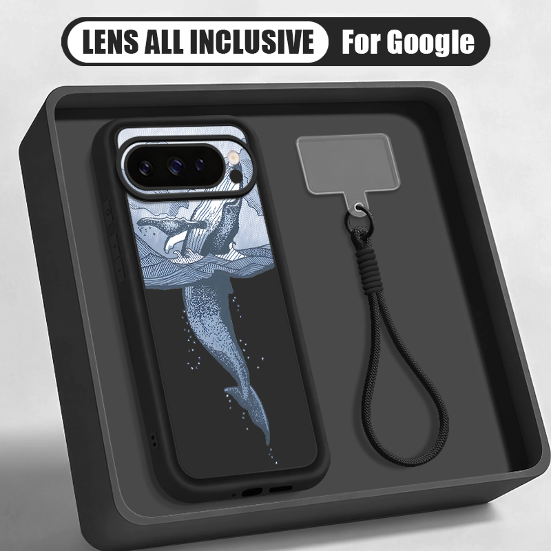 Google Pixel 9 - Kambur Balina Baskılı Bileklik Askılı Kılıf