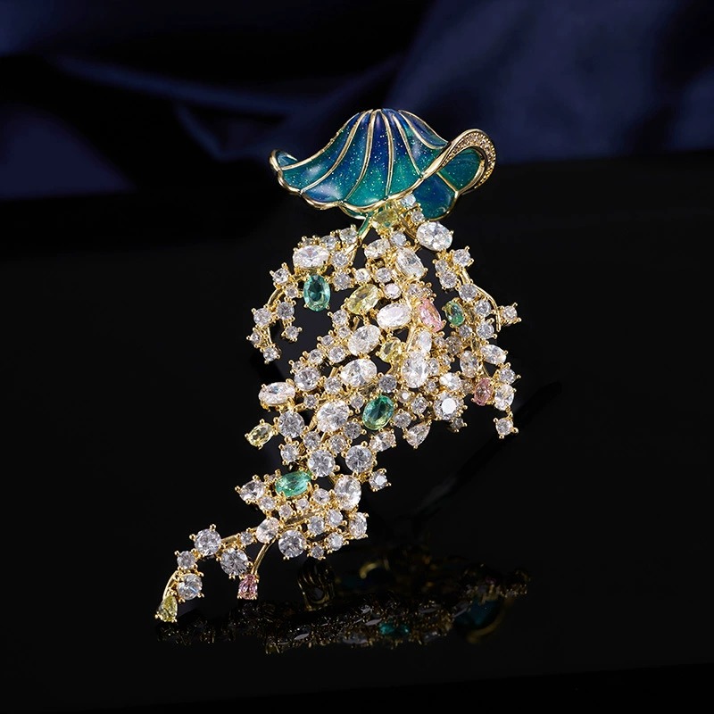 Luxury Lifestyle Fashion - Deniz yaşamı desenli zirkon denizanası broşu,