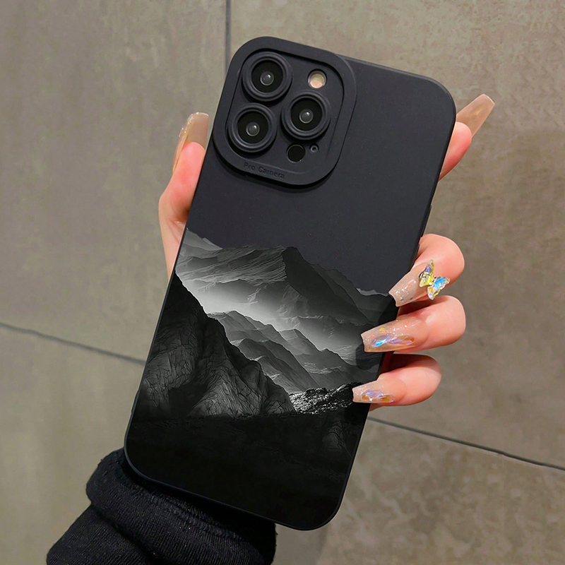Xiaomi Redmi Note 14 - Siyah Dağ INS Tasarım Silikon telefon