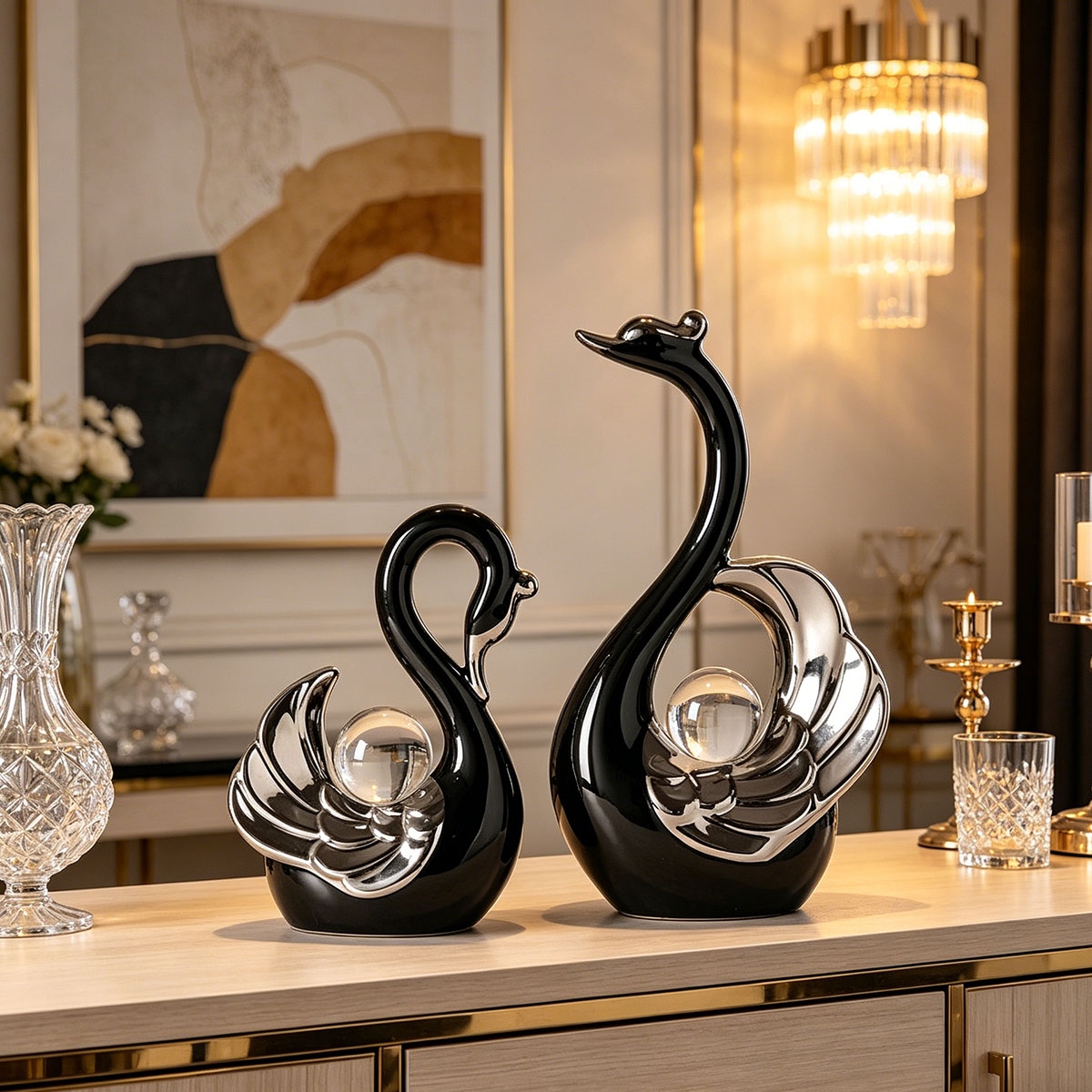 Seramik Kuğu Çifti Süsü Krista - Luxury Lifestyle Items incelemesi ve fiyatı